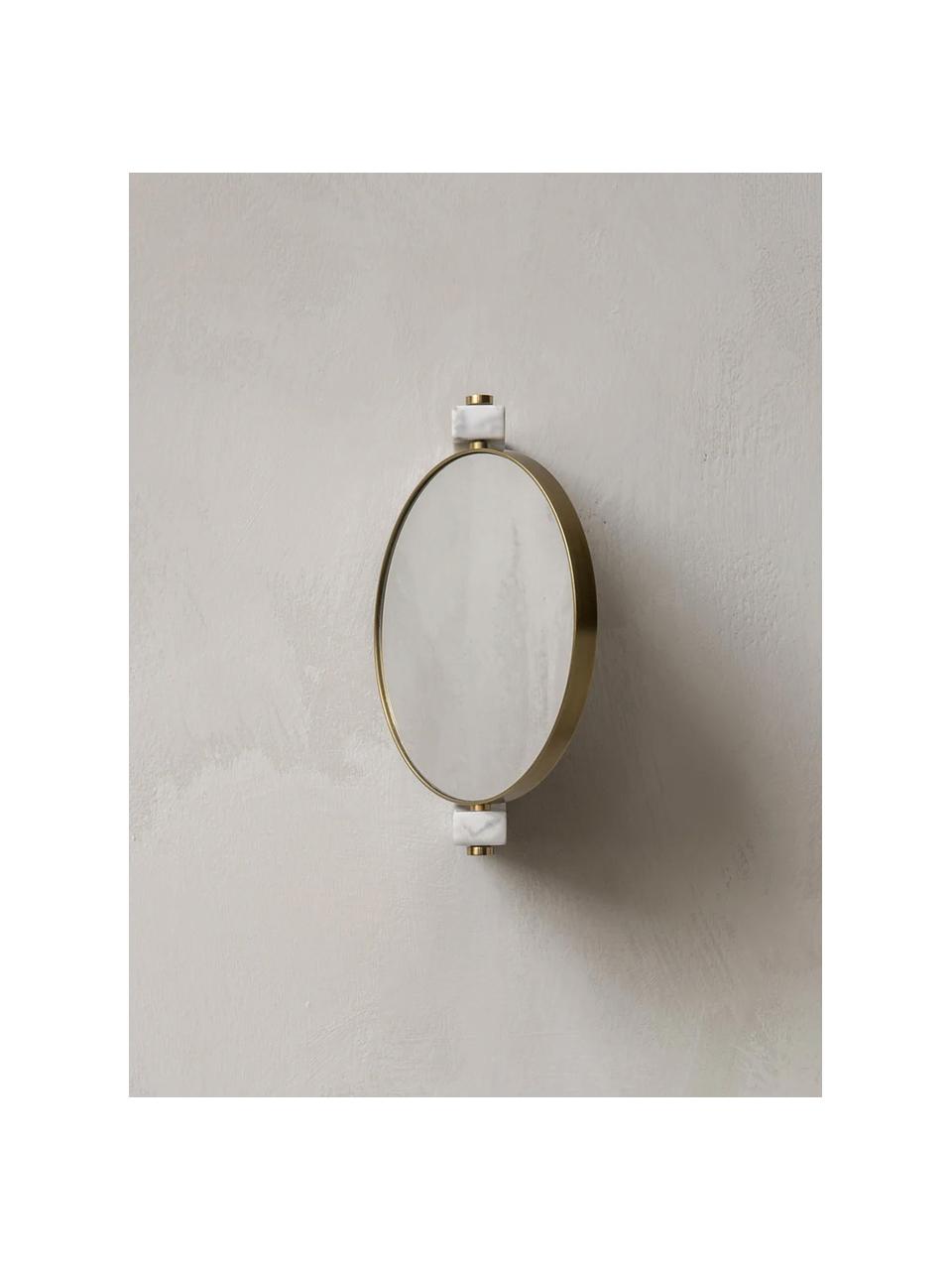 Miroir de maquillage mural rond en marbre Pepe, Gris clair marbré, laiton, larg. 25 x haut. 25 cm