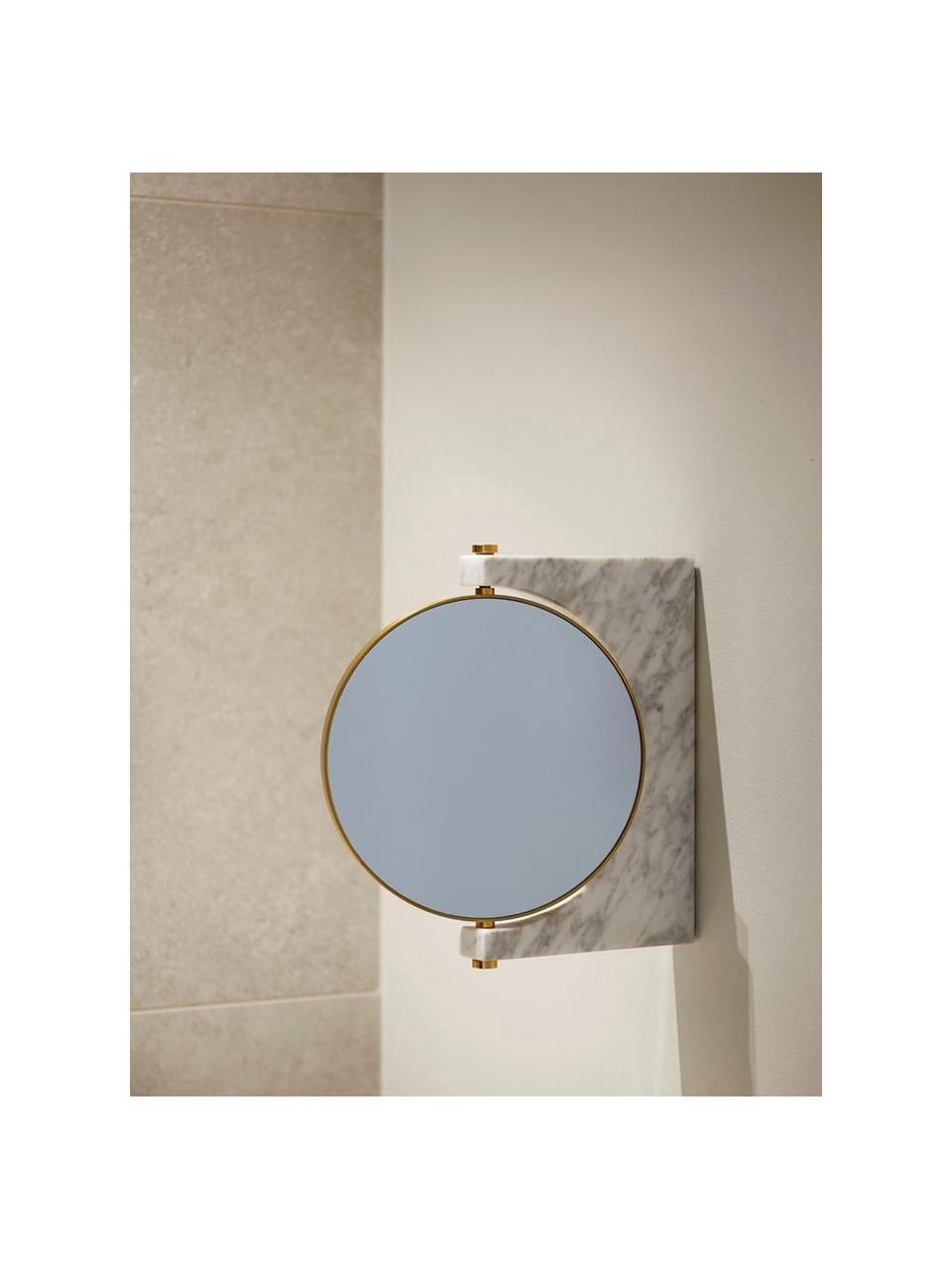 Miroir de maquillage mural rond en marbre Pepe, Gris clair marbré, laiton, larg. 25 x haut. 25 cm