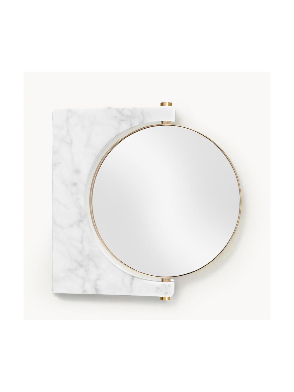 Miroir de maquillage mural rond en marbre Pepe, Gris clair marbré, laiton, larg. 25 x haut. 25 cm