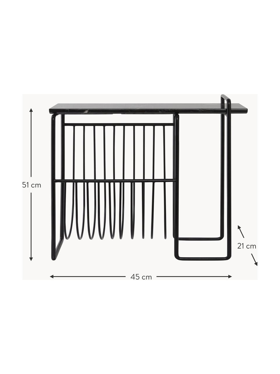 Marmeren bijzettafel Sino met tijdschriftenhouder, Frame: gecoat metaal, Tafelblad: marmer, Zwart, gemarmerd, B 45 x H 51 cm