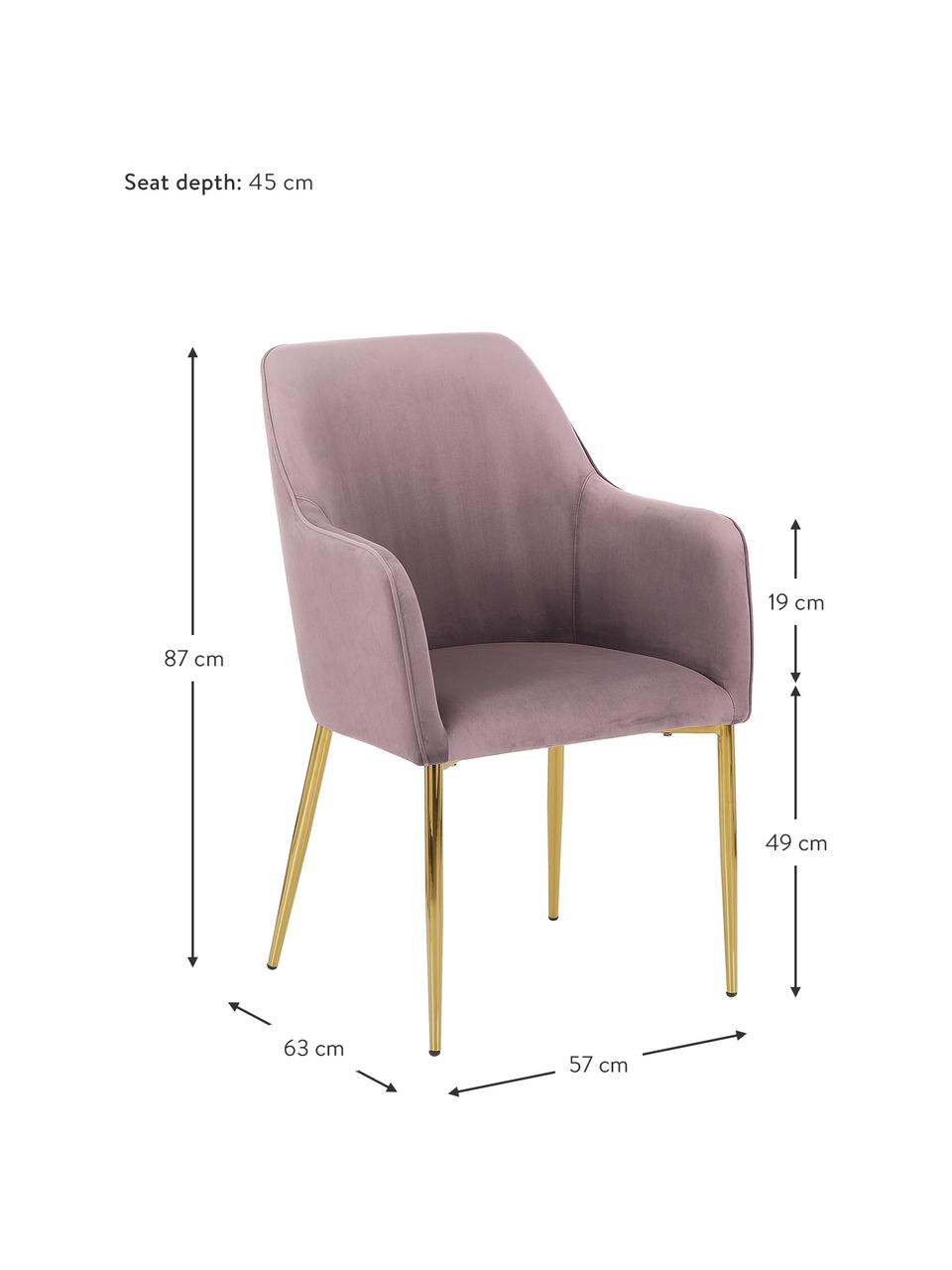 Sametová židle s područkami Ava, Fialovorůžová, Š 57 cm, H 63 cm