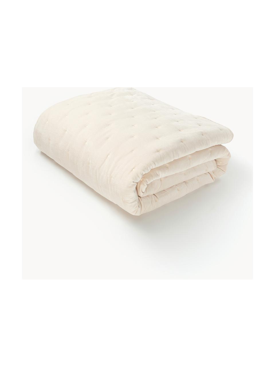 Colcha de terciopelo acolchada Cheryl, Parte superior: terciopelo de algodón, Reverso:  algodón, Blanco crema, An 240 x L 250 cm (para camas de 200 x 200 cm)