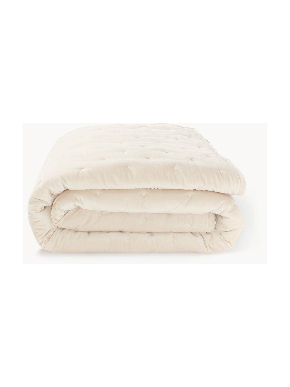 Colcha de terciopelo acolchada Cheryl, Parte superior: terciopelo de algodón, Reverso:  algodón, Blanco crema, An 240 x L 250 cm (para camas de 200 x 200 cm)
