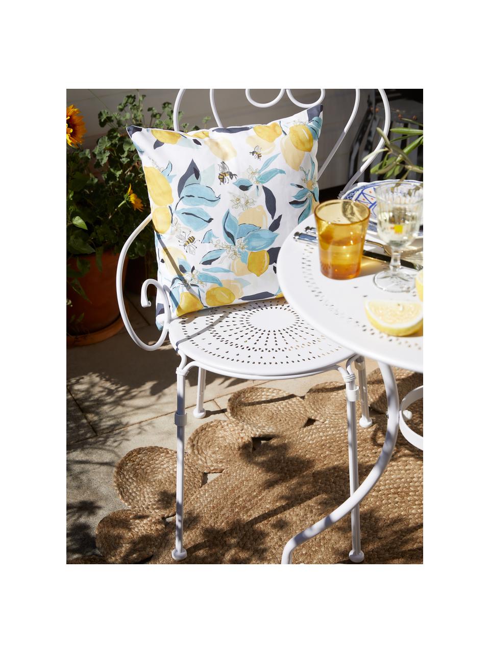 Federa arredo in cotone con stampa limoni Bumble, 100% cotone, Bianco, blu, giallo, Larg. 40 x Lung. 40 cm