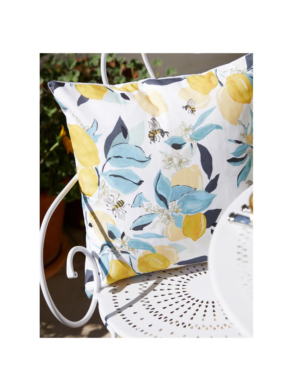 Housse de coussin 40x40 citron Bumble, 100 % coton, Blanc, bleu, jaune, larg. 40 x long. 40 cm