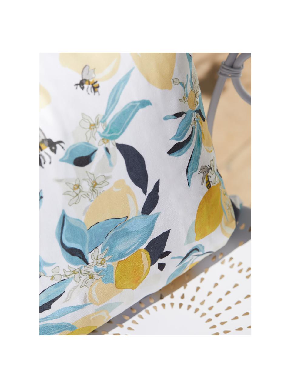 Housse de coussin 40x40 citron Bumble, 100 % coton, Blanc, bleu, jaune, larg. 40 x long. 40 cm