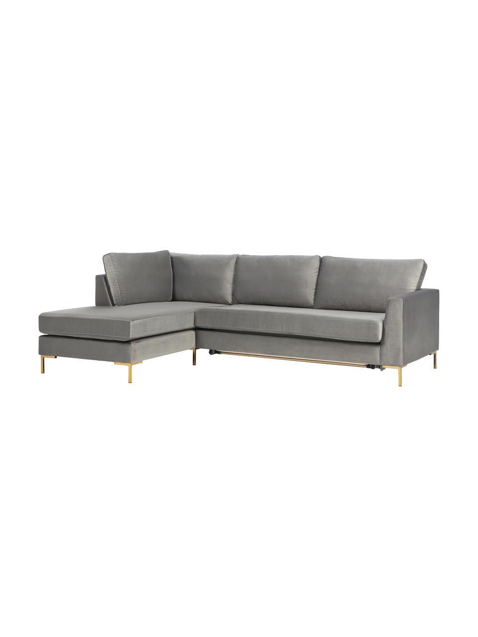 Sofá rinconera cama de terciopelo Luna, Tapizado: 100% poliéster con certif, Estructura: madera maciza de haya, ma, Patas: metal galvanizado, Terciopelo gris, An 270 x F 184 cm, chaise longue izquierda