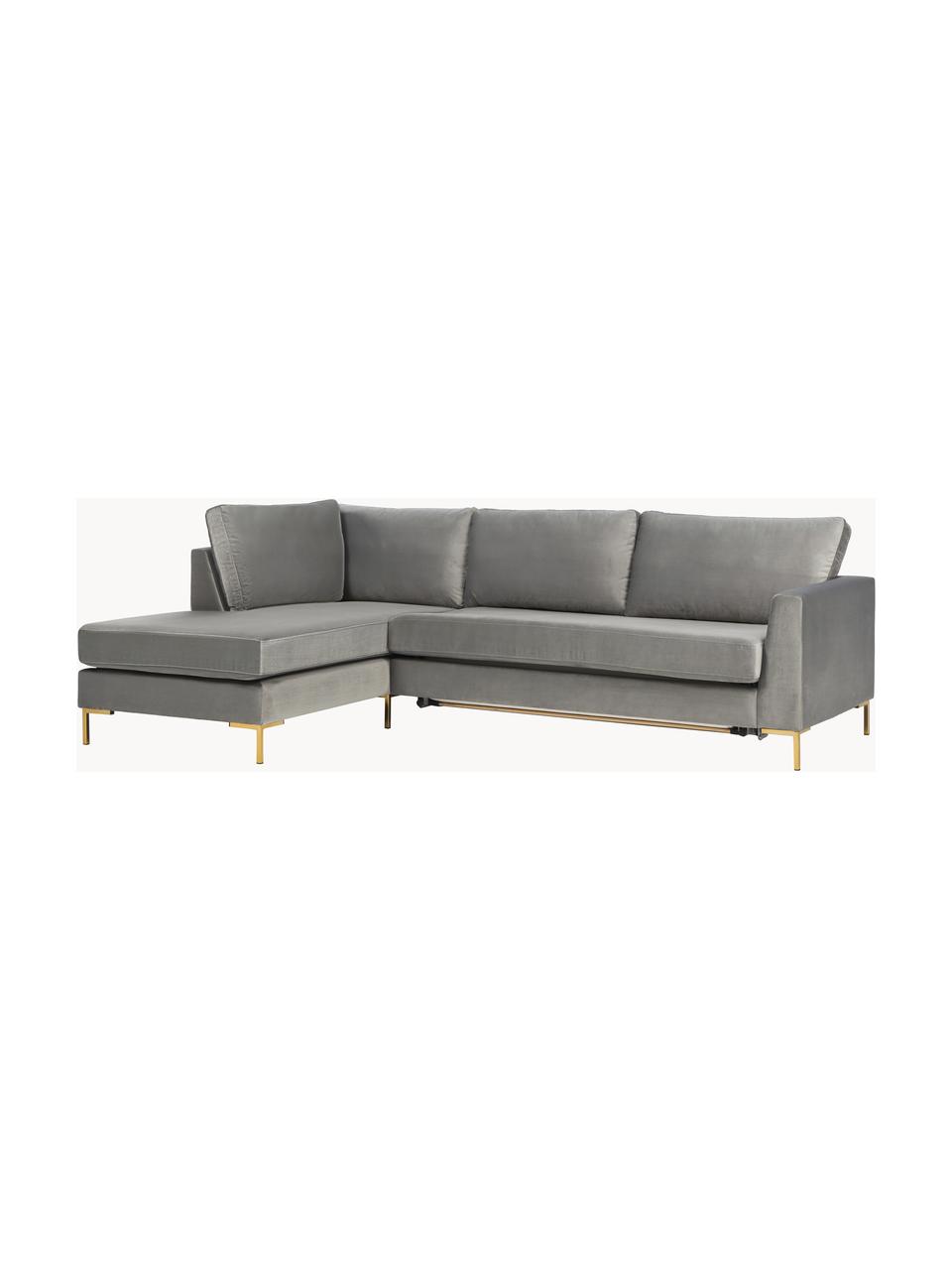 Samt-Schlafsofa Luna (3-Sitzer) mit Matratze, Bezug: Samt (100 % Polyester) De, Gestell: Massives Buchenholz, Schi, Samt Grau, B 270 x T 184 cm, Eckteil rechts