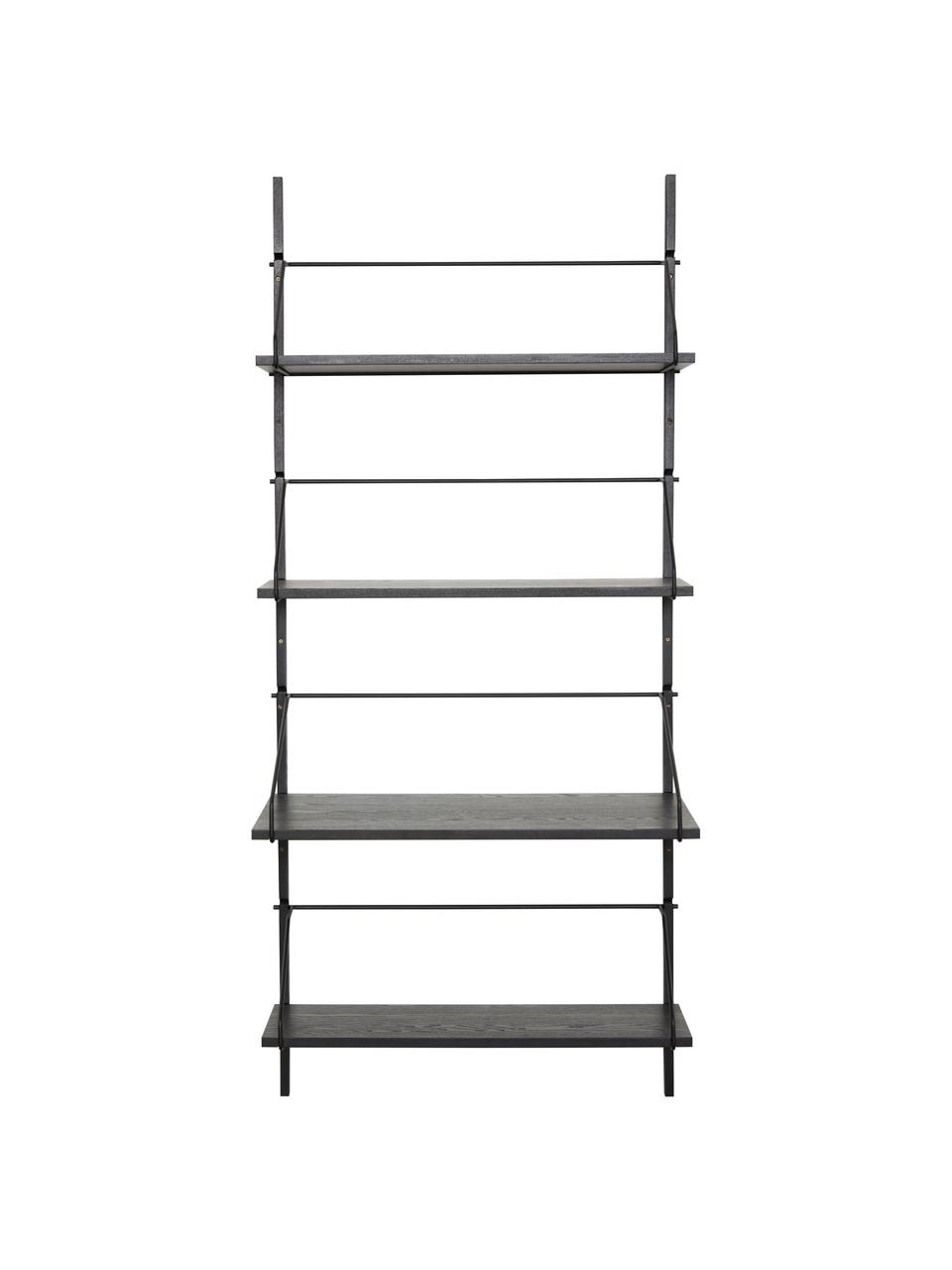 Wandregal Norm aus Eschenholz, Gestell: Metall, beschichtet, Schwarz, B 80 x H 180 cm
