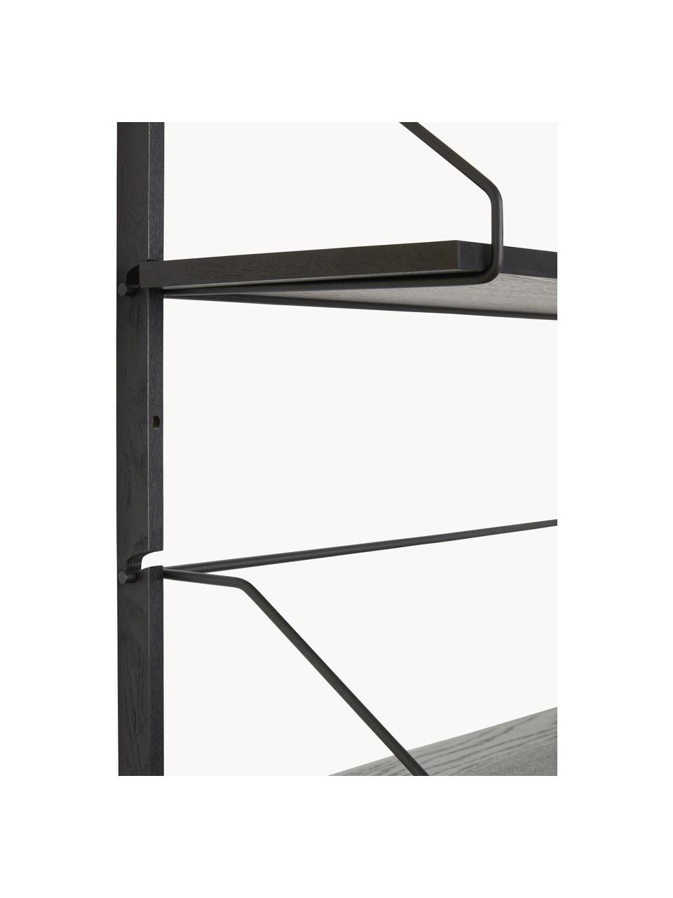 Estante de pared de fresno Norm, Estantes: madera de fresno con cert, Estructura: metal recubierto, Negro, An 80 x Al 180 cm