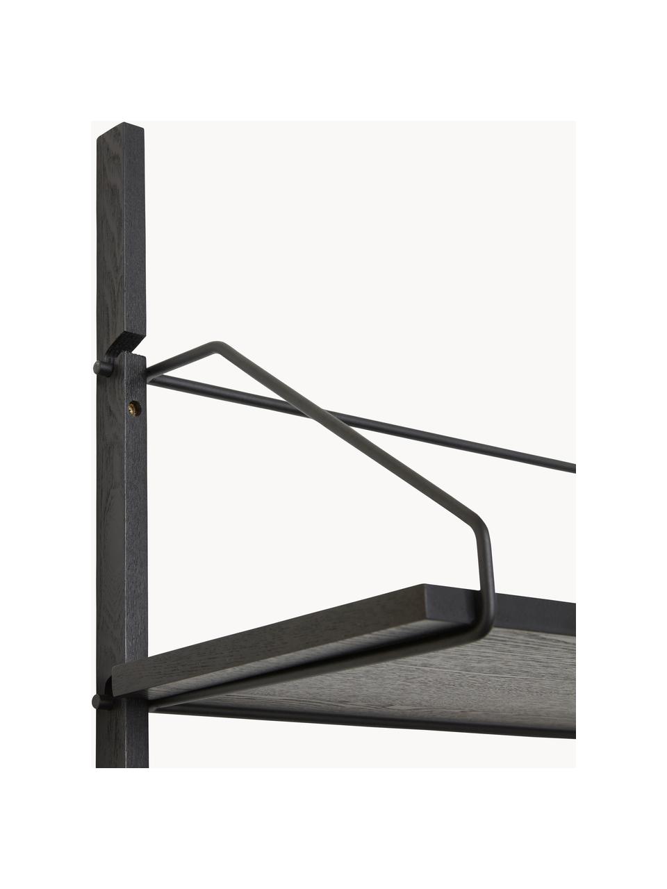 Estante de pared de fresno Norm, Estantes: madera de fresno con cert, Estructura: metal recubierto, Negro, An 80 x Al 180 cm