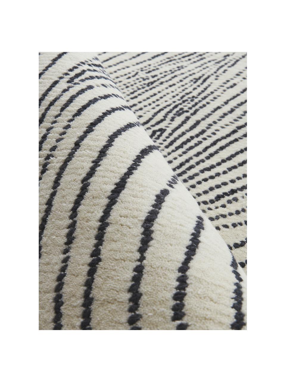Velký ručně tkaný vlněný koberec s vlnitým vzorem Waverly, Bílá, černá
