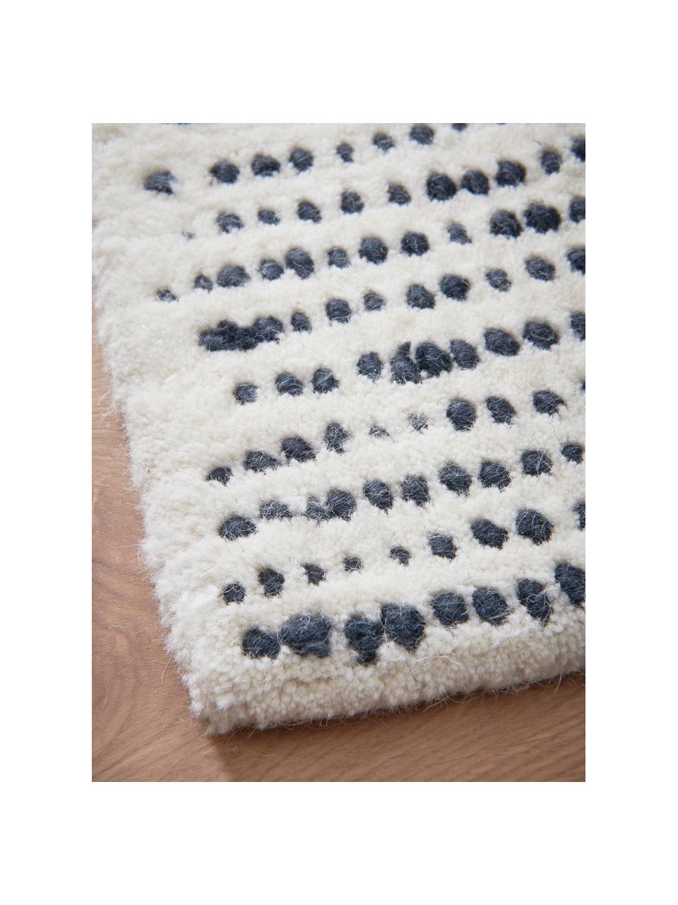 Veľký ručne tkaný vlnený koberec so vzorom Waverly, Biela, čierna