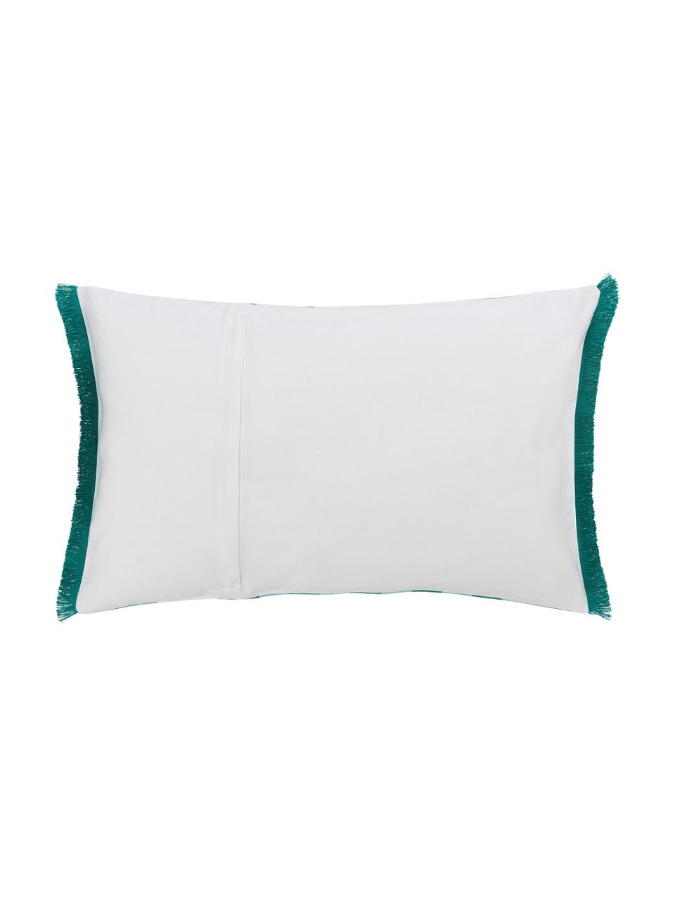 Poszewka na poduszkę z bawełny organicznej z frędzlami Moby, 100% bawełna organiczna z certyfikatem GOTS, Niebieski, zielony, S 40 x D 60 cm