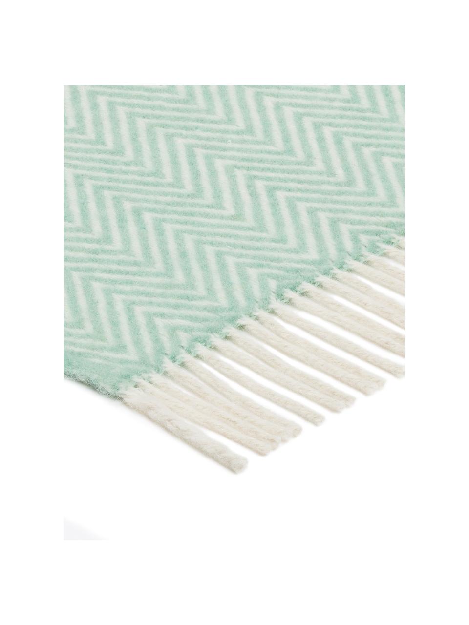 Plaid laine vert menthe motif à chevron Aubrey, Menthe