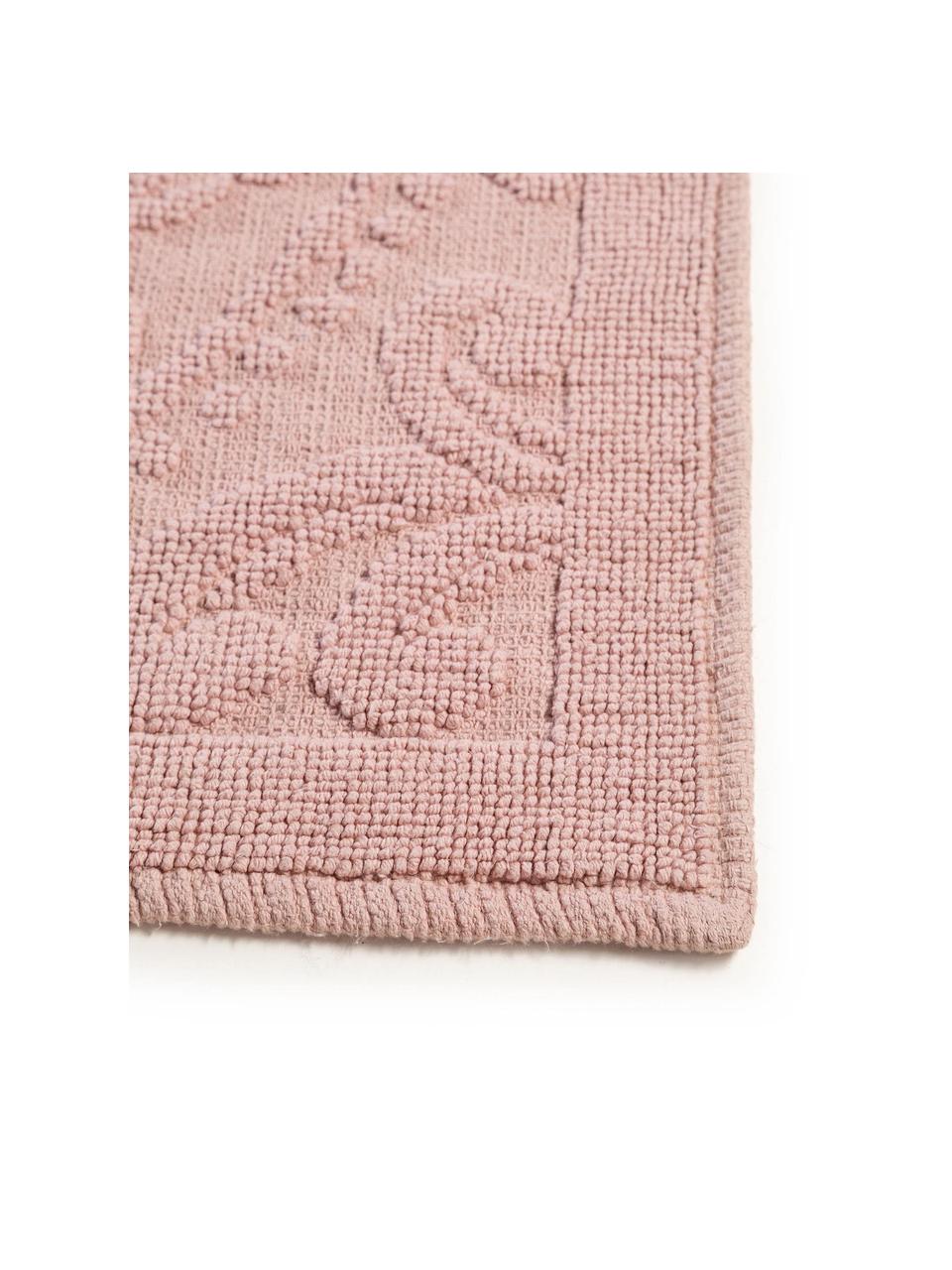 Tappeto bagno rosa con motivo floreale Kaya, 100% cotone, Rosa, Larg. 50 x Lung. 80 cm