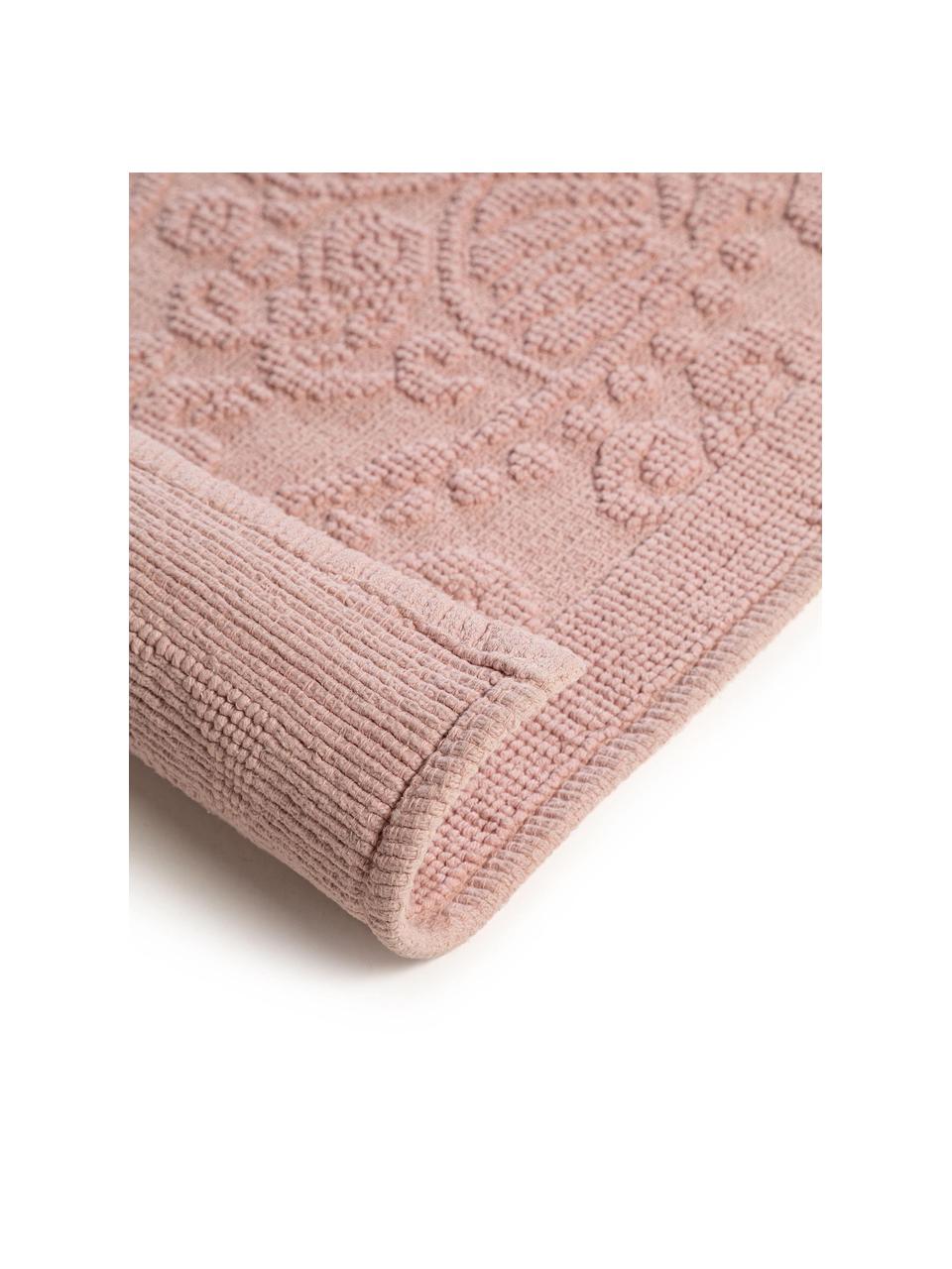 Tapis de bain rose Kaya, Rose, blanc crème