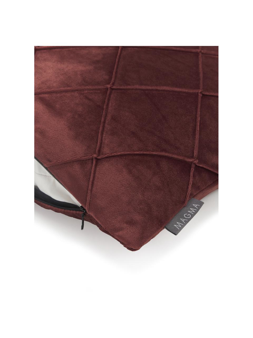 Fluwelen kussenhoes Nobless in terracottarood met verhoogd ruitjesmotief, 100% polyester fluweel, Terracotta, B 50 x L 50 cm