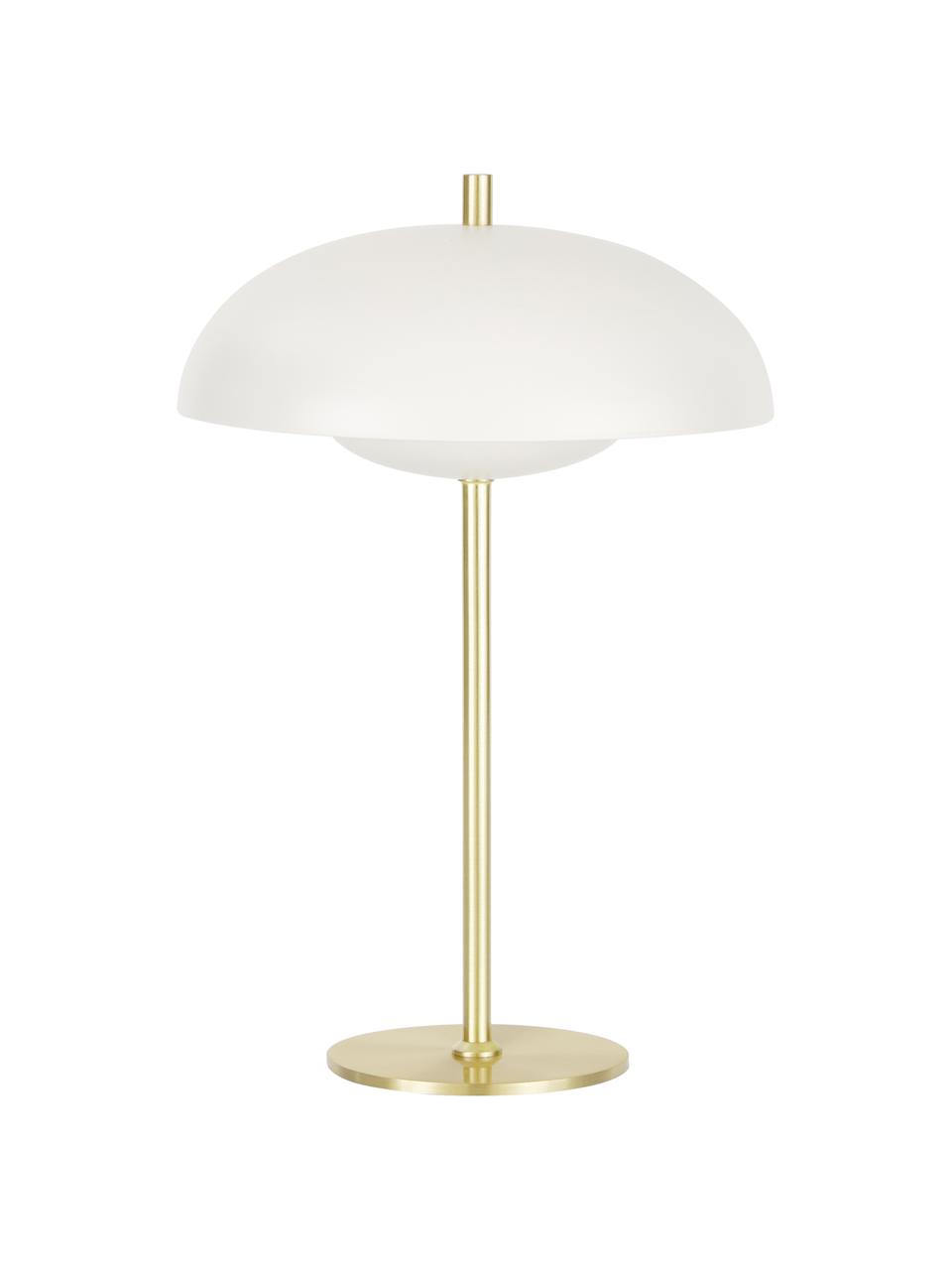 Lampada da tavolo Mathea-Gold, Paralume: metallo verniciato a polv, Base della lampada: metallo ottonato, Bianco, ottone, Ø 23 x Alt. 36 cm