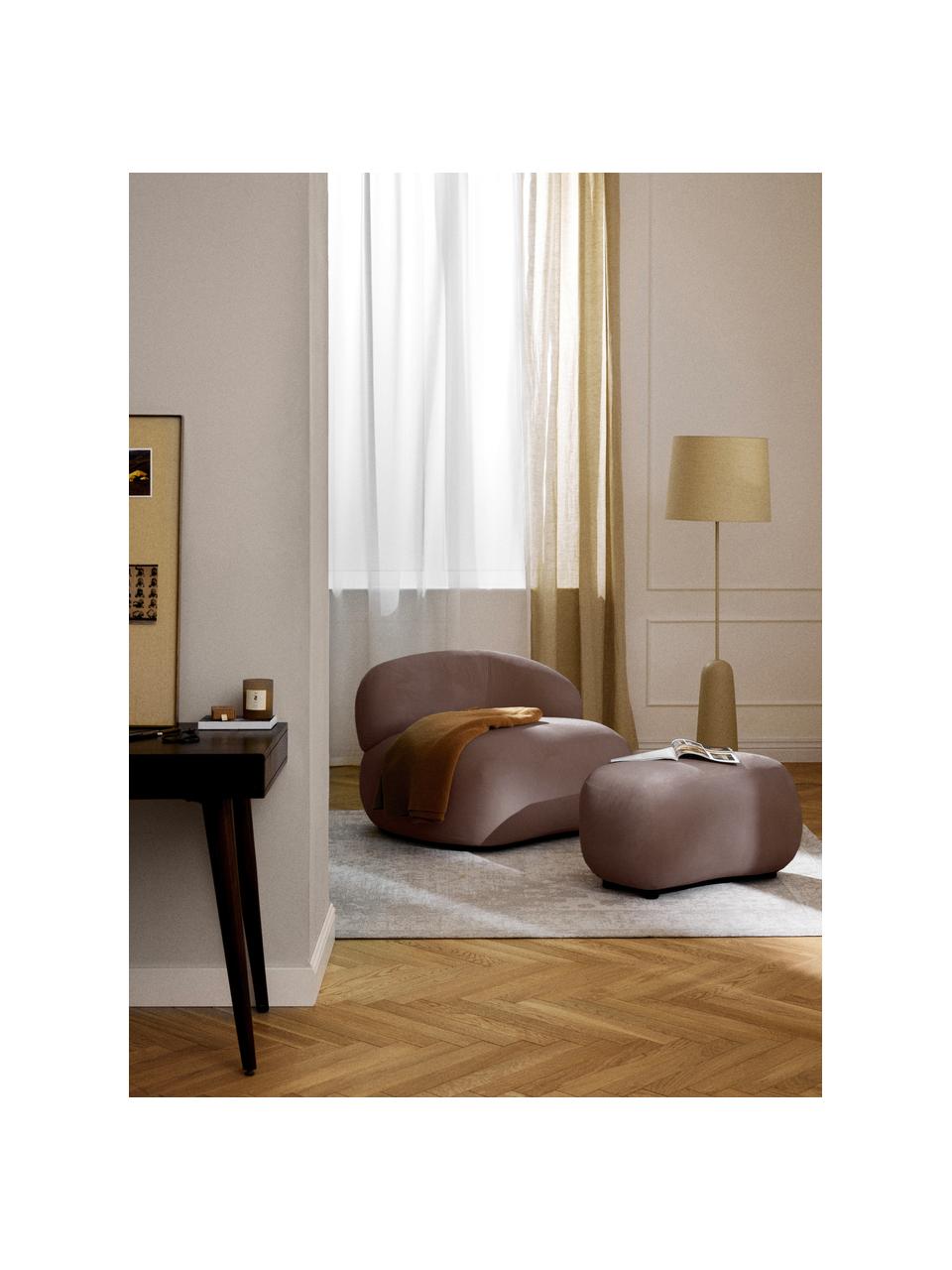 Hocker Alba, Bezug: 97 % Polyester, 3% Nylon , Füße: Kunststoff Dieses Produkt, Webstoff Dunkelbraun, B 70 x H 42 cm, gebogen links