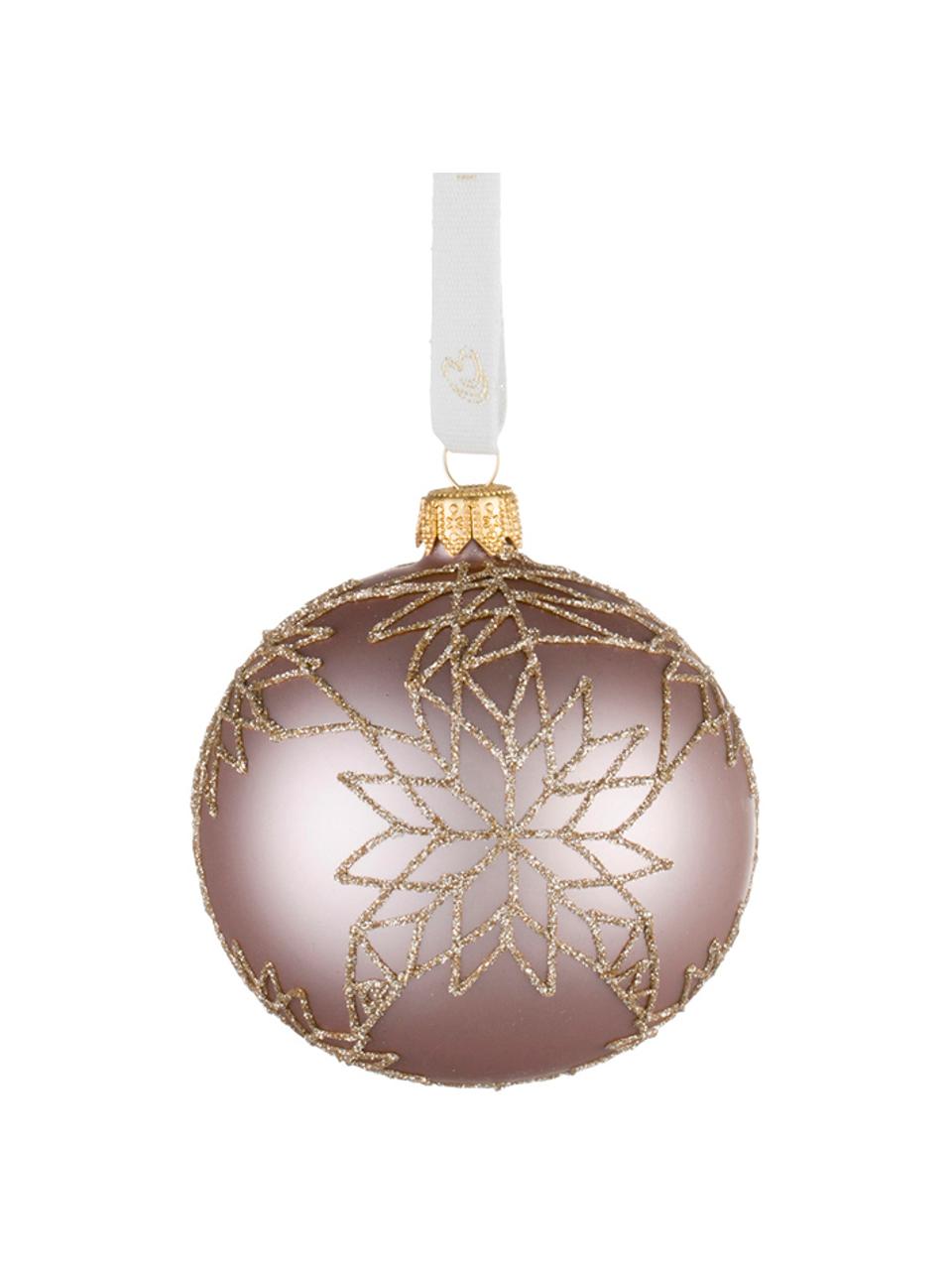 Handgefertigte Weihnachtskugeln Cadelia Ø 8 cm, 2 Stück, Rosa, Goldfarben, Ø 8 cm