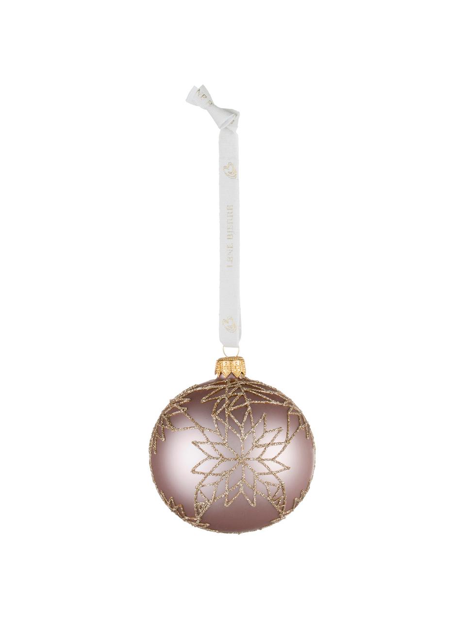 Handgefertigte Weihnachtskugeln Cadelia Ø 8 cm, 2 Stück, Rosa, Goldfarben, Ø 8 cm