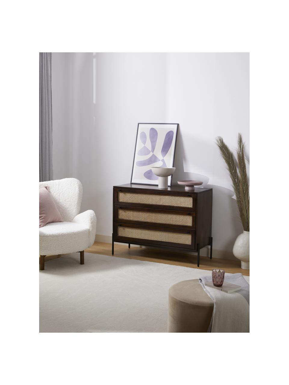 Cassettiera con intreccio viennese Vienna, Piedini: metallo verniciato a polv, Legno di mango, Larg. 105 x Alt. 78 cm