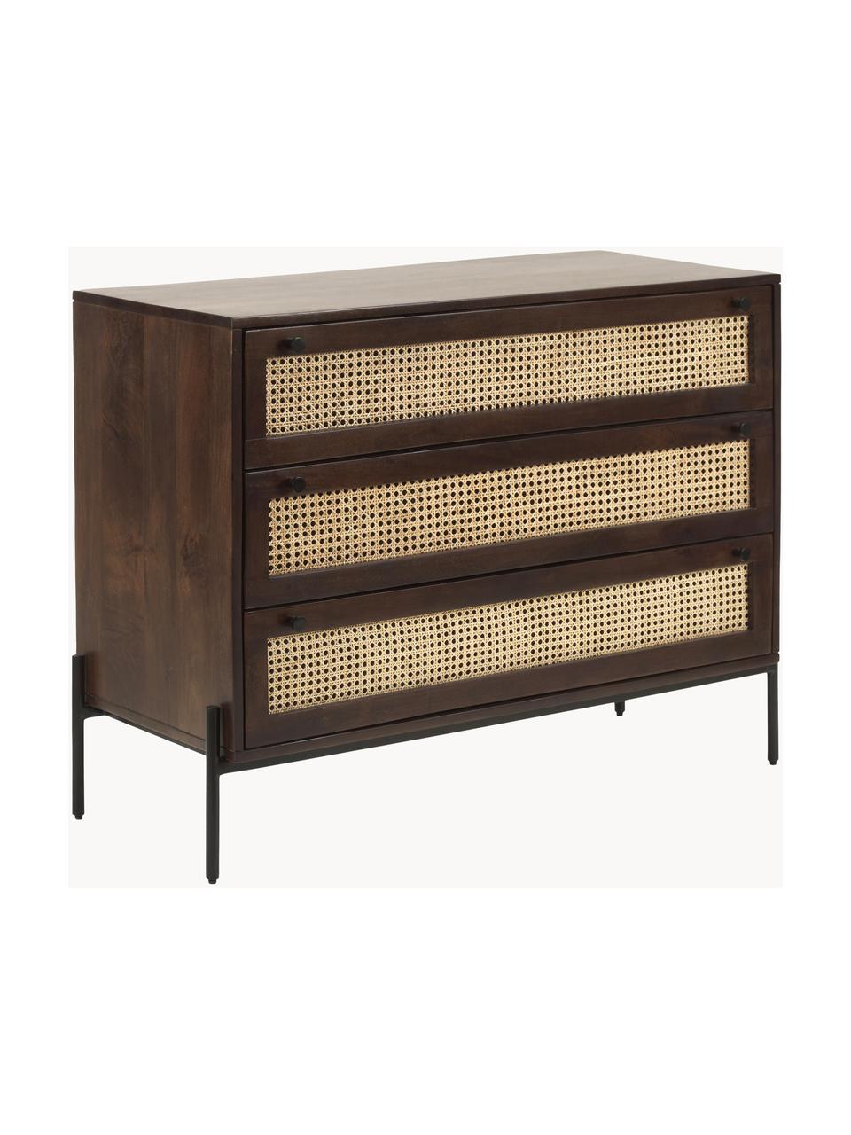 Komoda z plecionką wiedeńską Vienna, Korpus: lite drewno mangowe, Nogi: metal malowany proszkowo, Drewno mangowe, S 105 x W 78 cm