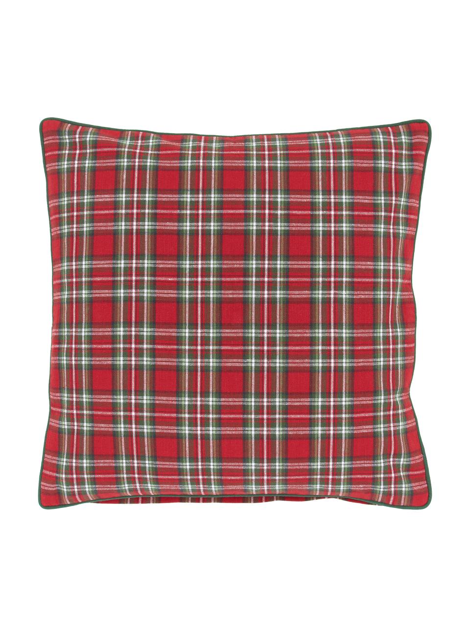 Federa arredo con motivo scozzese rosso e verde Tartan, 100% cotone, Rosso, verde scuro, Larg. 45 x Lung. 45 cm