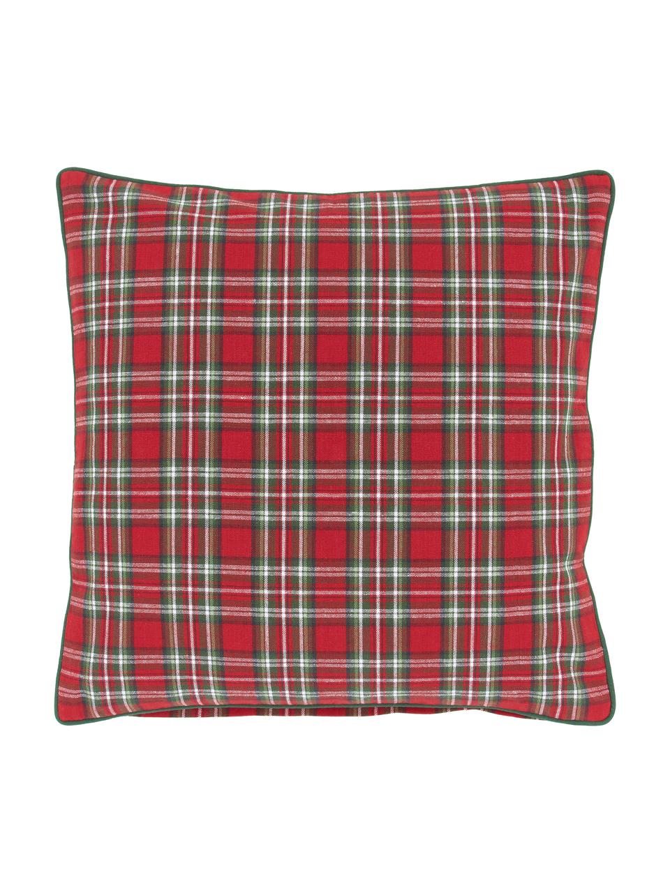 Karierte Kissenhülle Tartan in Rot und Grün, 100% Baumwolle, Rot, Dunkelgrün, 45 x 45 cm