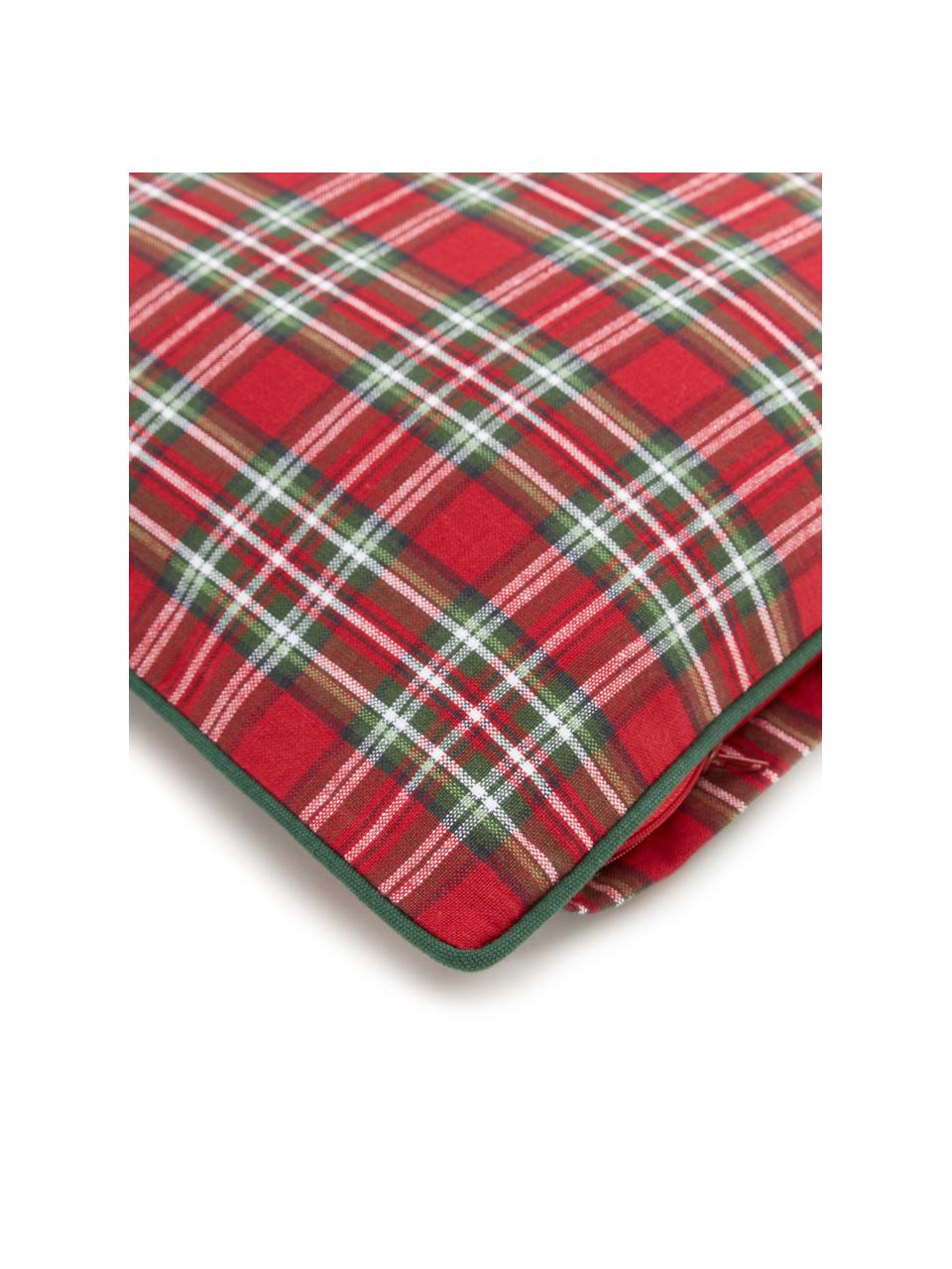 Federa arredo con motivo scozzese rosso e verde Tartan, 100% cotone, Rosso, verde scuro, Larg. 45 x Lung. 45 cm