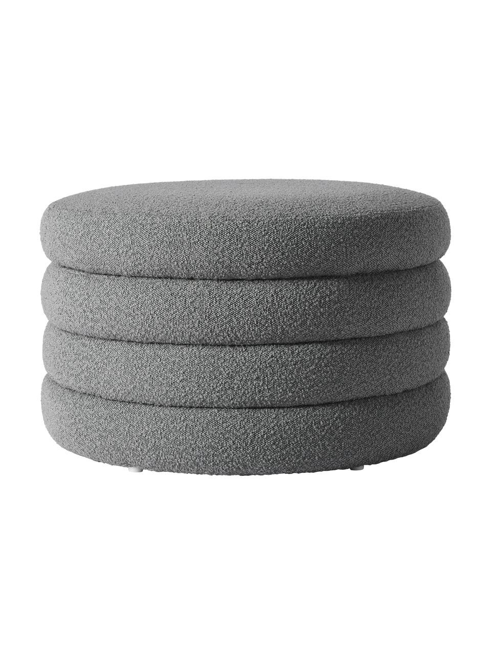 Puf bouclé XL z miejscem do przechowywania Alto, Tapicerka: bouclé (100% poliester) D, Stelaż: lite drewno sosnowe, skle, Szary bouclé, Ø 69 x W 44 cm