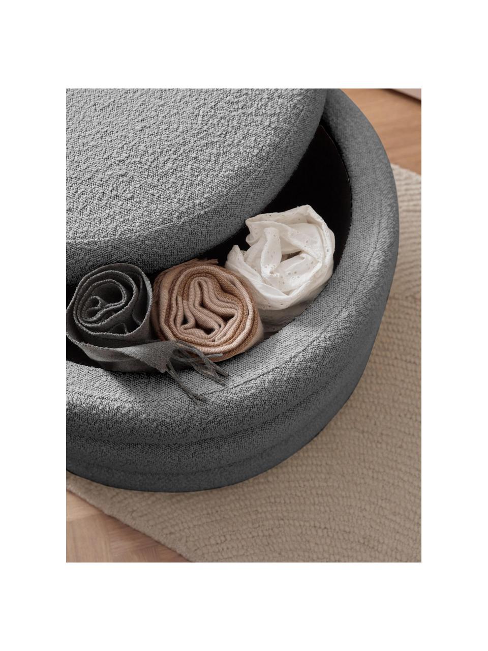 Grand tabouret en tissu bouclé avec rangement Alto, Tissu bouclé gris, Ø 69 x haut. 44 cm