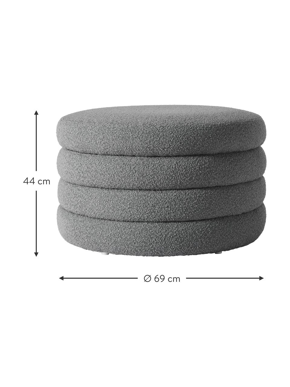 XL bouclé taburet s úložným prostorem Alto, Šedá, Ø 69 cm, V 44 cm