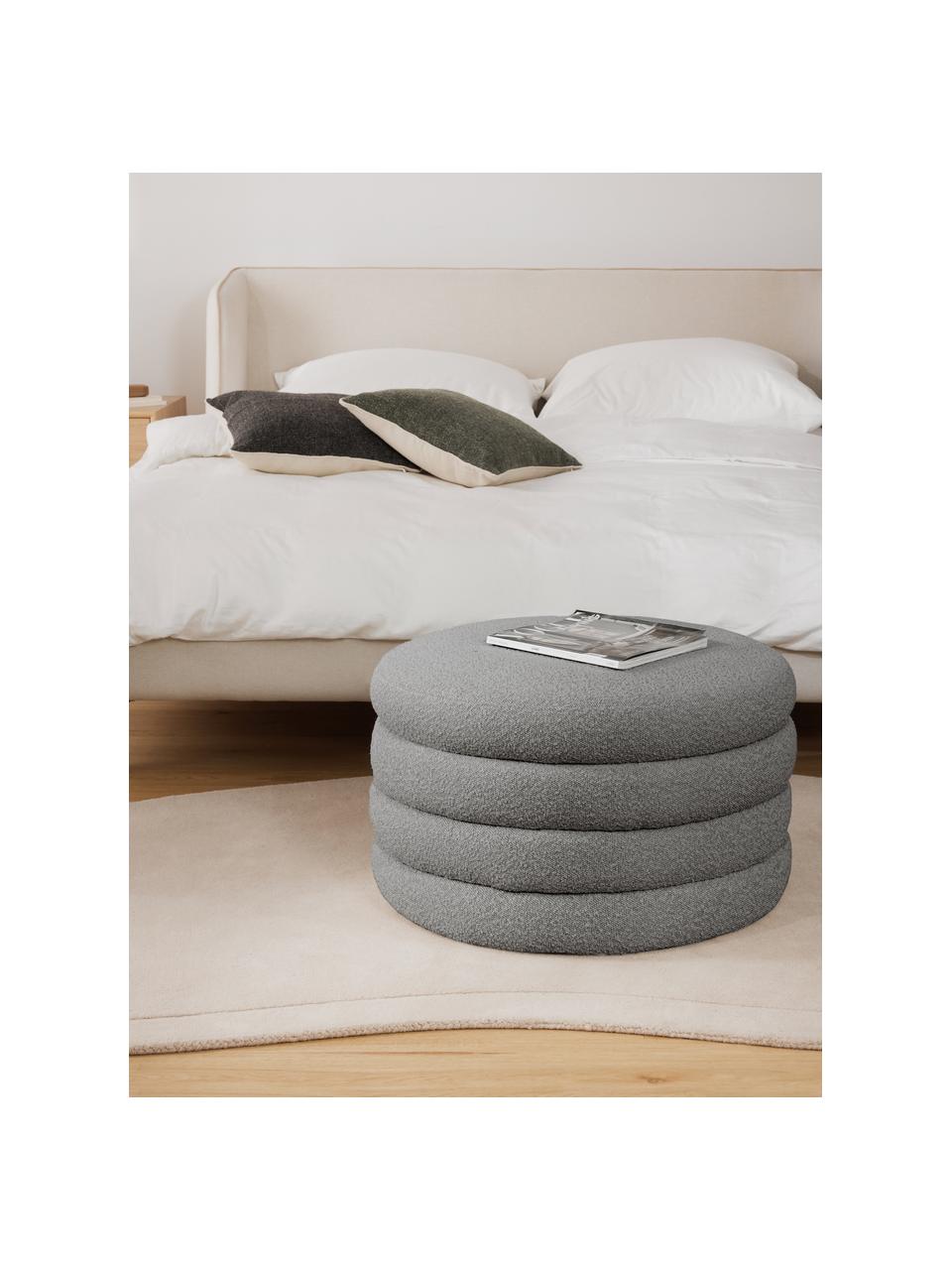 Grand tabouret en tissu bouclé avec rangement Alto, Tissu bouclé gris, Ø 69 x haut. 44 cm