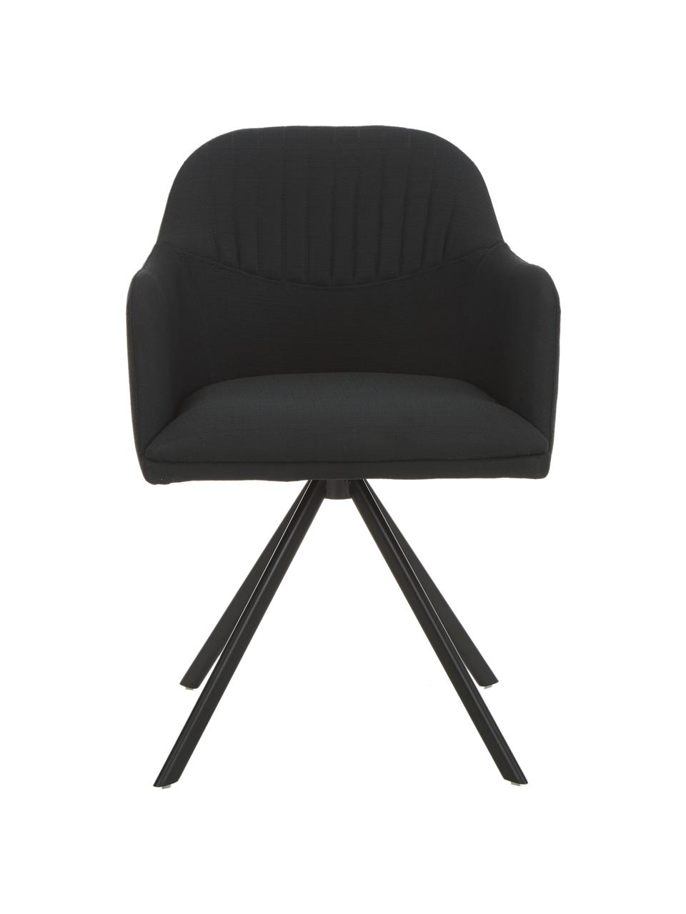 Krzesło tapicerowane z podłokietnikami Lola, obrotowe, Tapicerka: poliester, Nogi: metal malowany proszkowo, Czarna tkanina, czarny, S 53 x G 55 cm