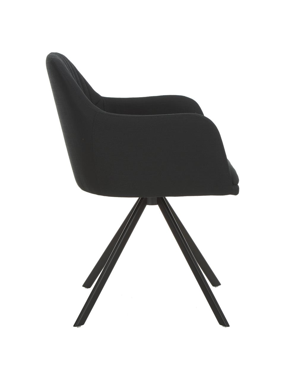 Polster-Drehstuhl Lola mit Armlehne, Bezug: Polyester, Beine: Metall, pulverbeschichtet, Webstoff Schwarz, Schwarz, B 53 x T 55 cm
