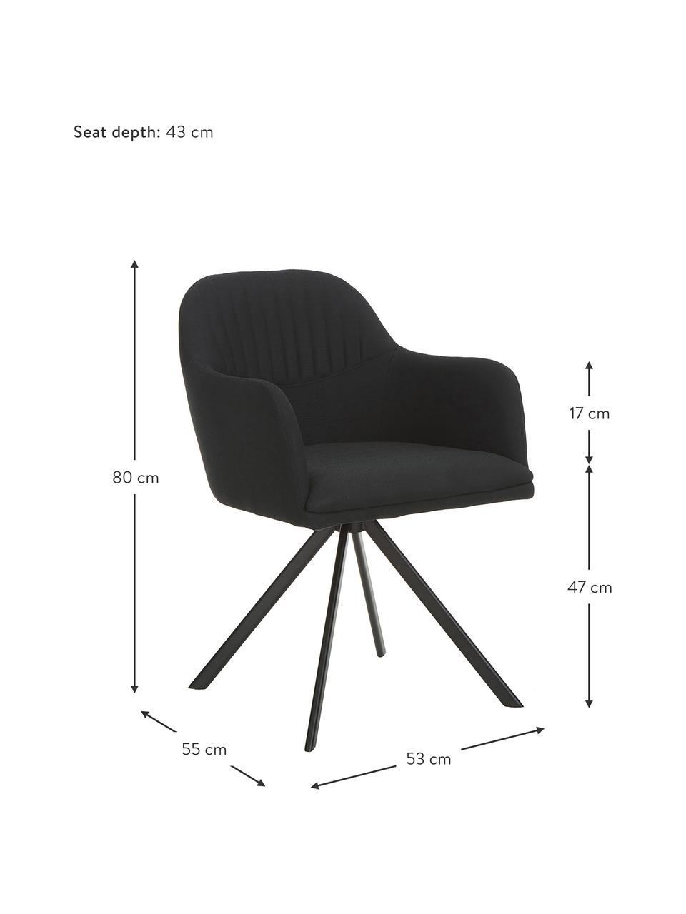 Čalouněná otočná židle s područkami Lola, Černá, Š 53 cm, H 55 cm