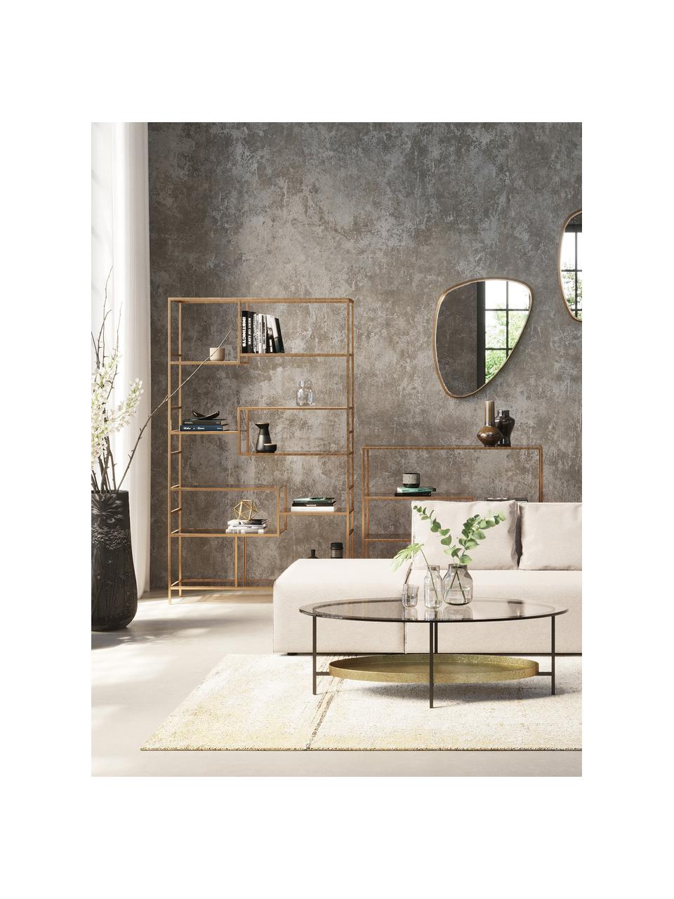 Grote metalen wandrek Loft, Frame: gepoedercoat metaal, Plank: geverfd veiligheidsglas, Goudkleurig, bruin, B 115 cm x H 195 cm