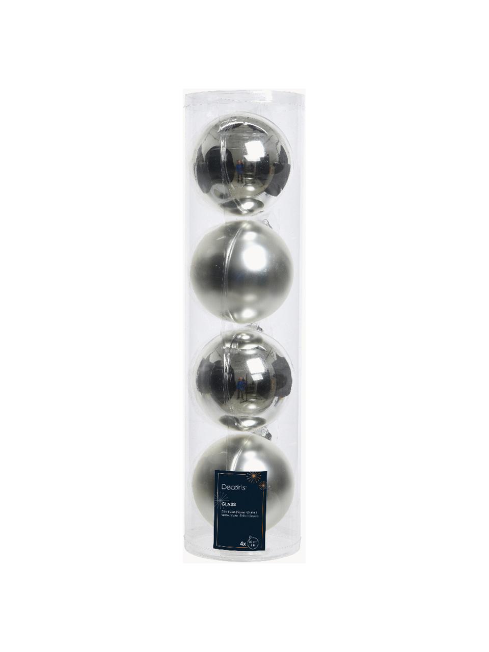 Kerstballen Evergreen mat/glanzend, verschillende formaten, Zilverkleurig, Ø 10 cm, 4 stuk