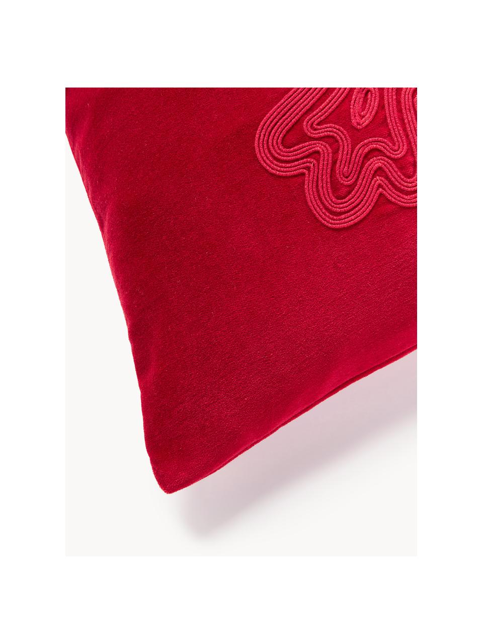 Housse de coussin en velours avec motif hivernal Celeste, Rouge, larg. 60 x long. 60 cm