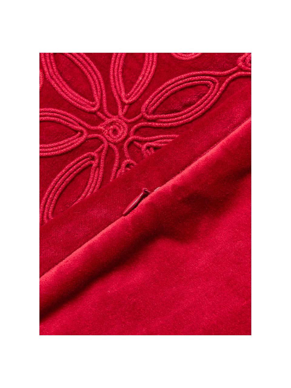 Housse de coussin en velours avec motif hivernal Celeste, Rouge, larg. 60 x long. 60 cm