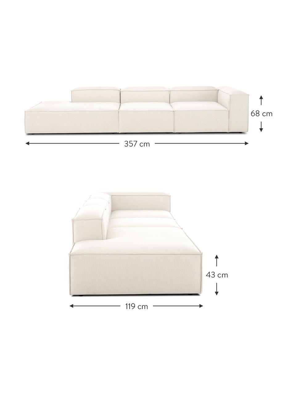 Diván modular grande Lennon, Tapizado: 100% poliéster Alta resis, Estructura: madera de pino maciza, ma, Patas: plástico, Tejido beige, An 357 x F 119 cm, respaldo izquierdo