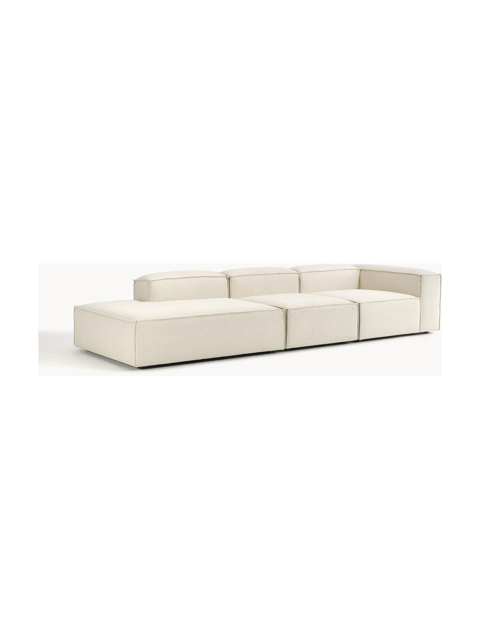 Chaise longue XL componibile Lennon, Rivestimento: 100% poliestere Con 115.0, Struttura: legno di pino massiccio, , Piedini: plastica Questo prodotto , Tessuto bianco latte, Larg. 357 x Prof. 119 cm, schienale a sinistra