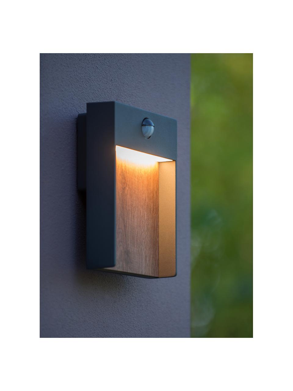 LED-Außenwandleuchte Jellum mit Bewegungsmelder, Dekor: Holz, Anthrazit, Dunkles Holz, B 18 x H 23 cm