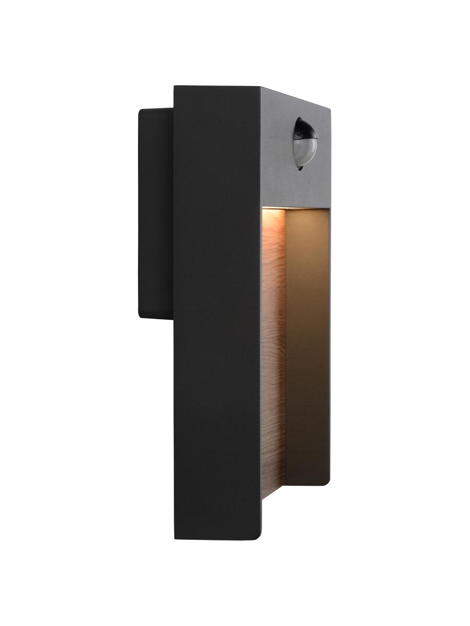 LED-Außenwandleuchte Jellum mit Bewegungsmelder, Dekor: Holz, Anthrazit, Dunkles Holz, B 18 x H 23 cm