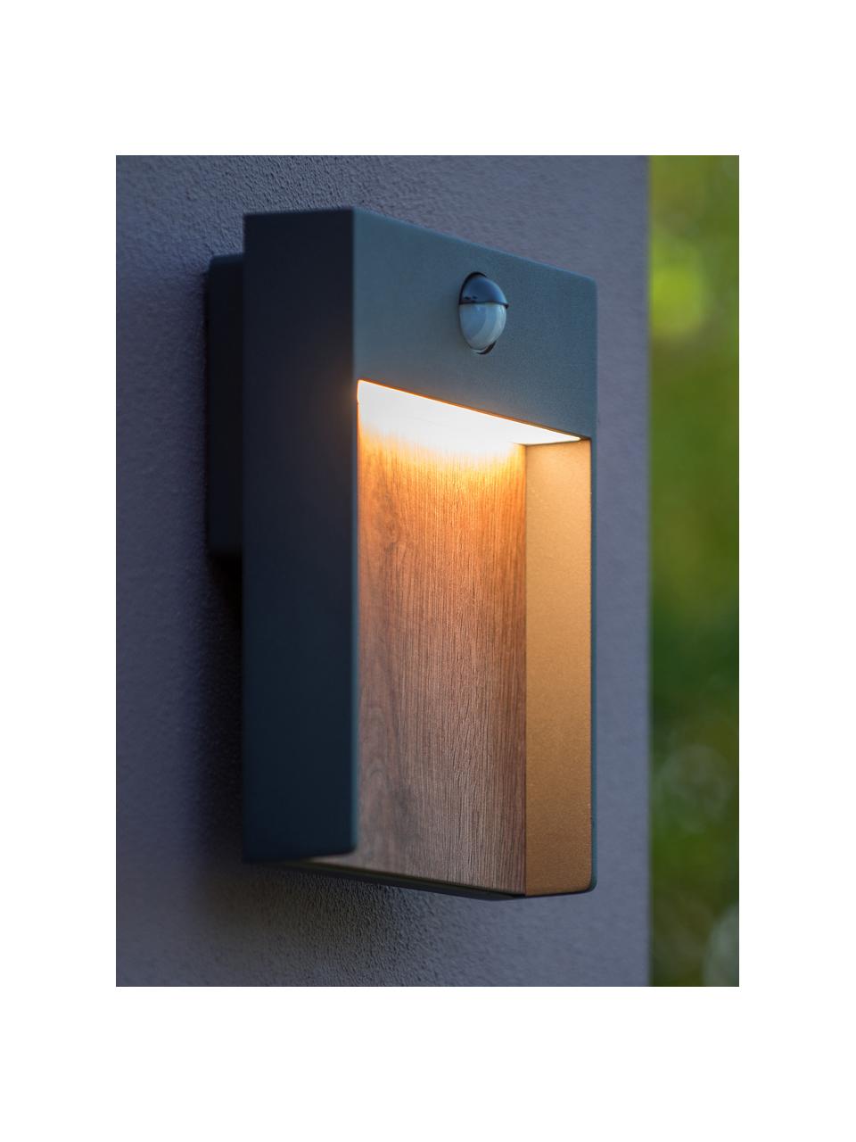 LED-Außenwandleuchte Jellum mit Bewegungsmelder, Dekor: Holz, Anthrazit, Dunkles Holz, B 18 x H 23 cm