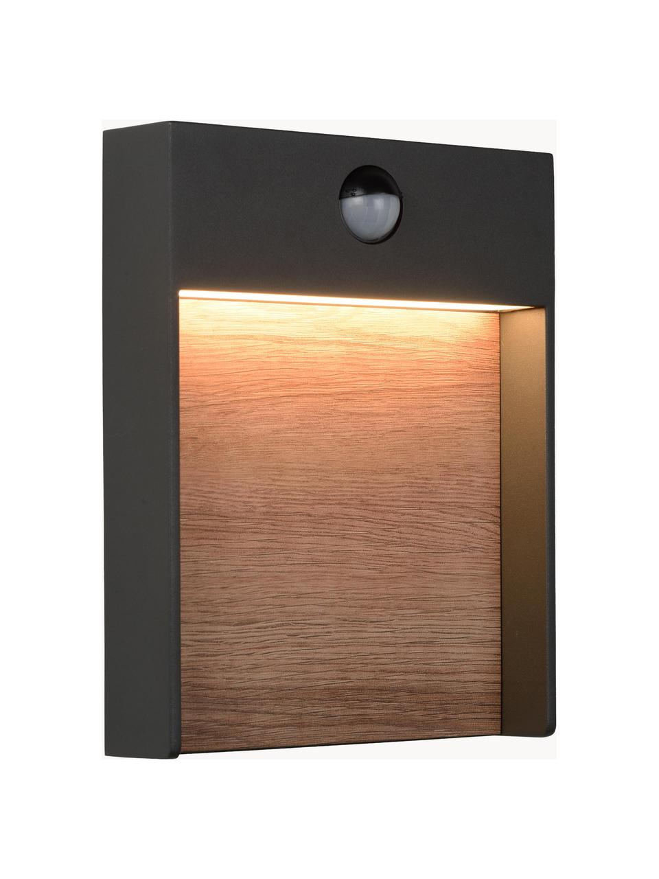 LED-Außenwandleuchte Jellum mit Bewegungsmelder, Dekor: Holz, Anthrazit, Dunkles Holz, B 18 x H 23 cm