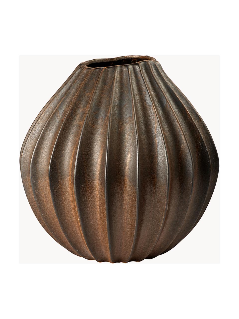 Handgefertigte Vase Wide mit reaktiver Glasur, H 40 cm, Keramik, glasiert, Dunkelbraun mit Metallic-Gold-Finish, Ø 40 x H 40 cm