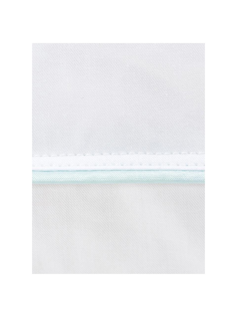 Almohada de plumas Comfort, dura, Funda: 100% algodón, sarga de Ma, Blanco con ribete turquesa satinado, An 65 x L 65 cm